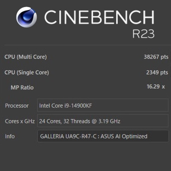 GALLERIA UA9C-R47-C, ASUS AI Overclocking, Cinebench R23
